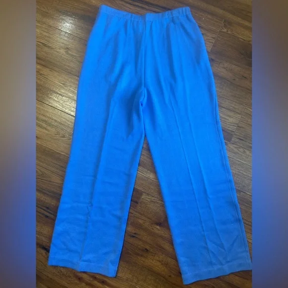 ST. JOHN COLLECTION MARIE GRAY Santana Knit Pants Blue Sz 14 Pull On Pockets - Picture 6 of 6
